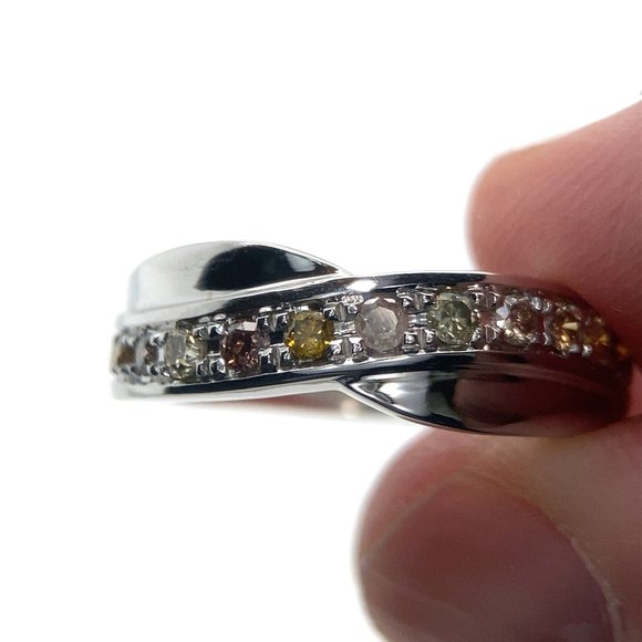 Fancy Colored Diamonds .60ct Solid 14K White Gold Eternity Ring - Picture 1 of 8